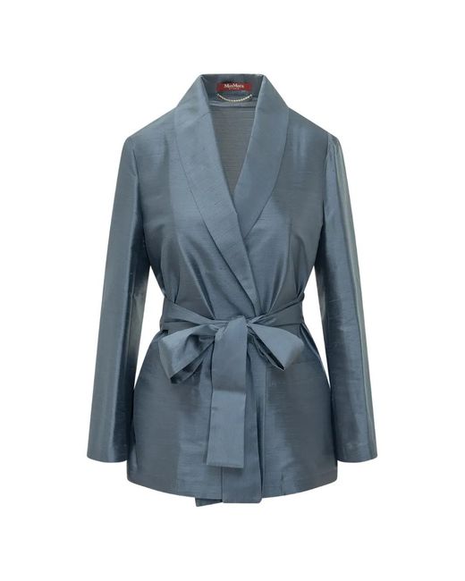 Max Mara Blue Belted Silk Blazer