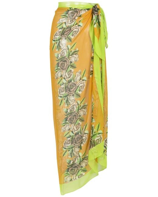 Amir Slama Yellow Sarong En Soie À Fleurs
