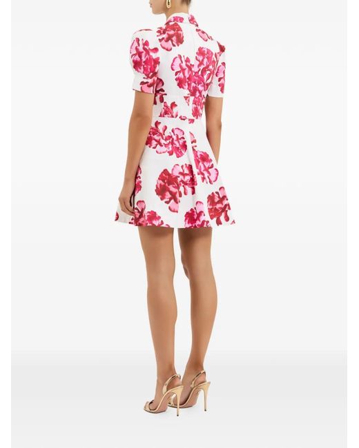 Rebecca Vallance Red Floral-Print Puff-Sleeve Mini Dress