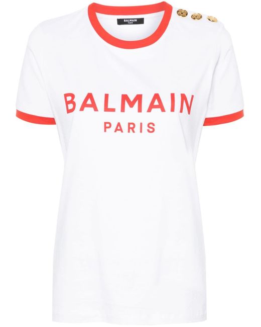 Balmain White Logo-print Cotton T-shirt