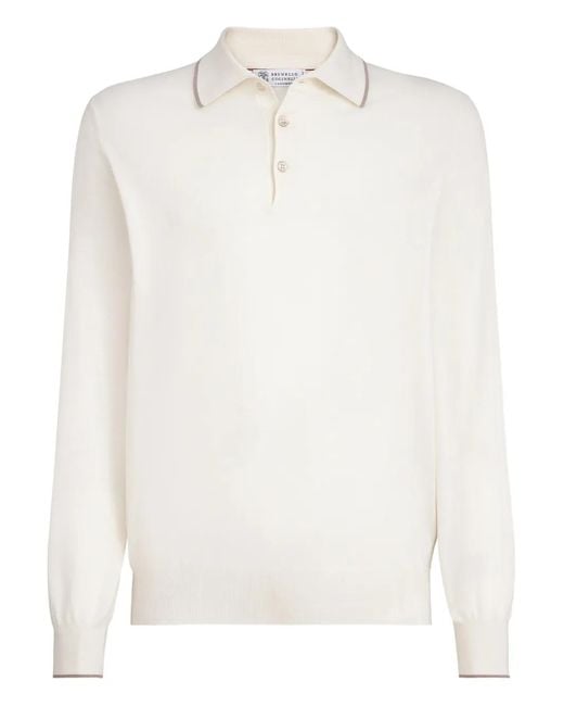 Brunello Cucinelli White Knit Polo Shirt for men