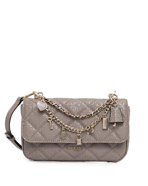 Guess Gray Libby Quilted Logo-Embossed Shoulder Bag