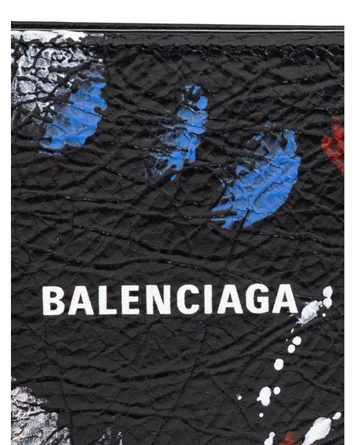 Balenciaga Black Logo-Print Paint-Splatter Wallet for men
