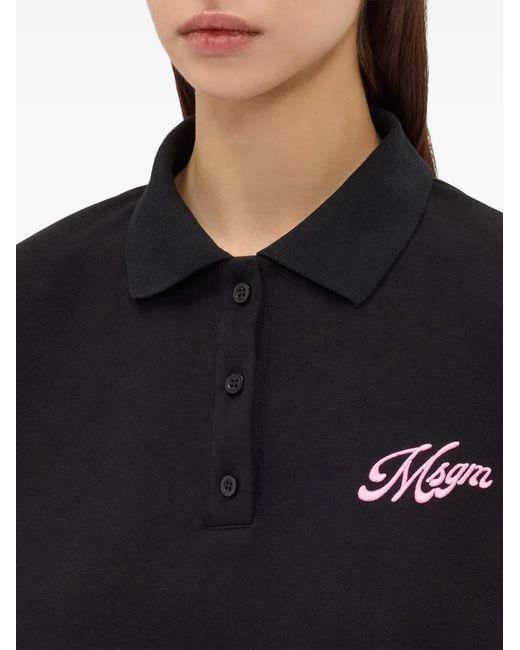 MSGM Black Logo Crop Polo Top