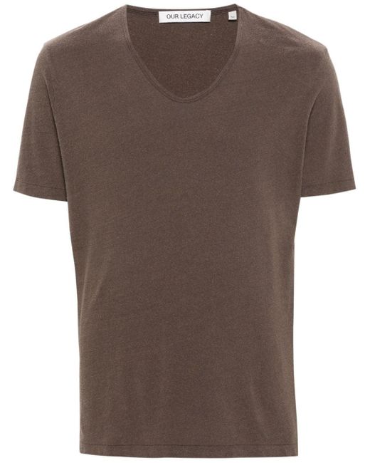Our Legacy Brown U-neck Short-sleeve T-shirt for men