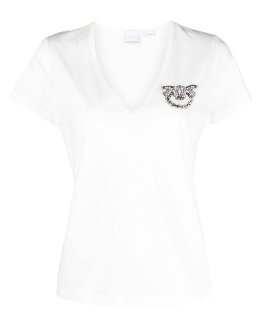 Pinko White T-Shirt mit Logo-Verzierung