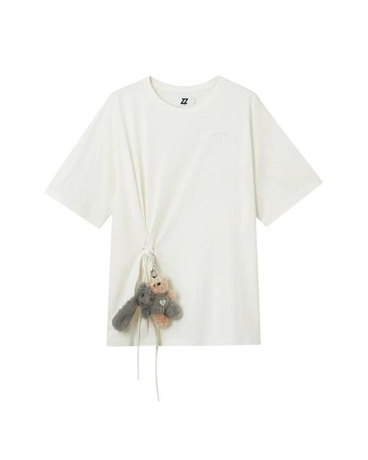 Izzue White Drawstring-Detail Cotton T-Shirt