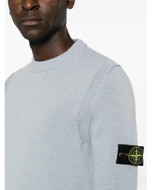 Stone Island Gray Logo-Patch Crew-Neck Sweater for men