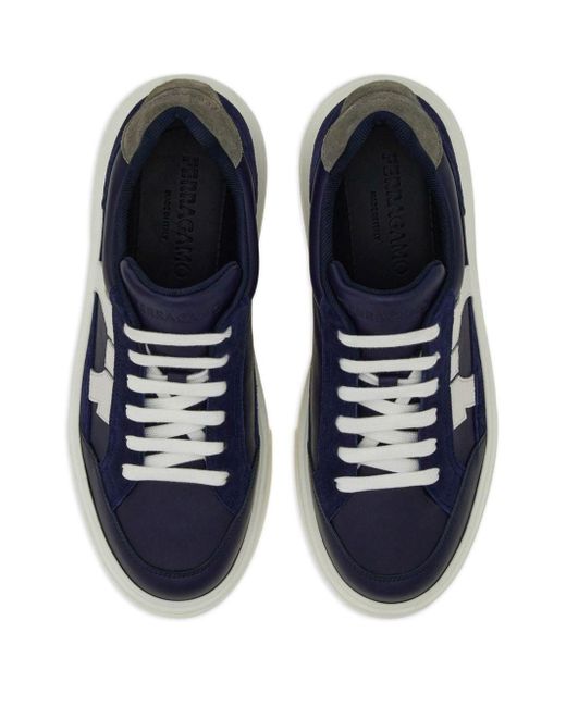 Ferragamo Blue Gancini Leather Sneakers for men