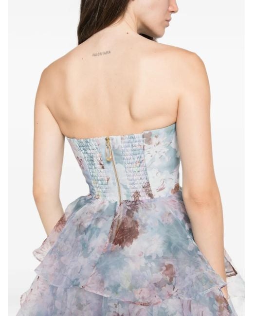 Aje. White Gabriella Tiered Floral-Print Gown Maxi Dress