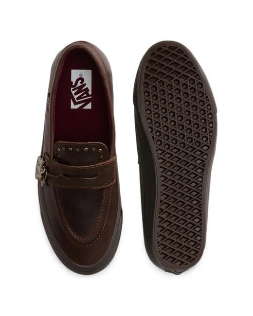 Vans Brown Stud-Embellished Leather Loafers