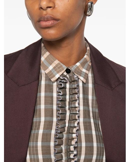 Forte_forte White Ruffled Check Shirt