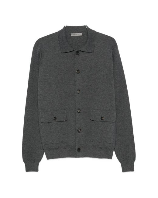 Corneliani Gray Button-Down Flap-Pocket Sweater for men