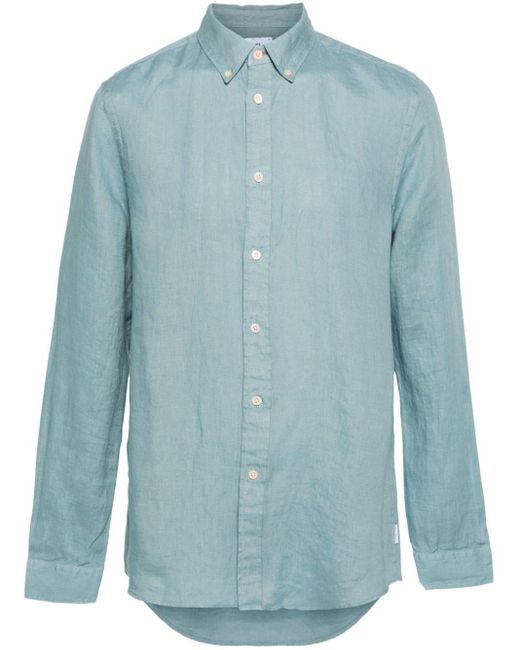 PS by Paul Smith Blue Button-down Collar Linen Shirt for men