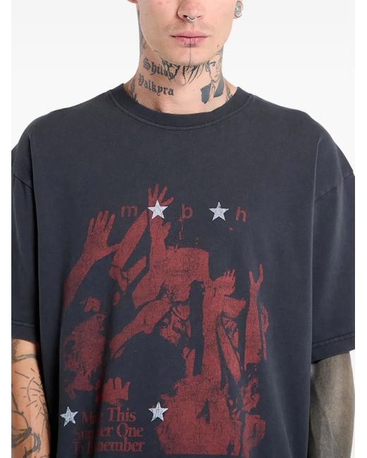 M I S B H V Blue Graphic-Print T-Shirt for men