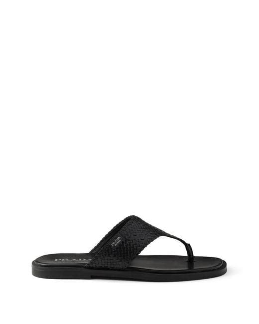 Prada Black Woven Leather Thong Sandals for men