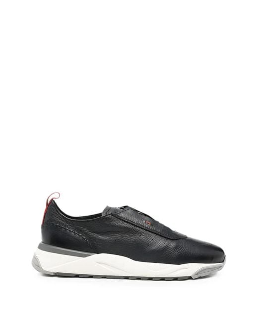 Santoni Black Perforated Panelled Sneakers for men