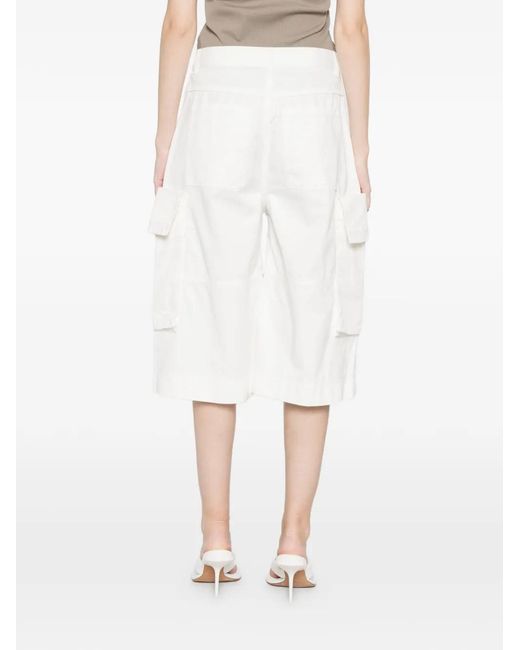 Pinko White Cargo Bermuda Shorts With Rivets