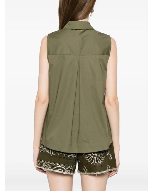 Twinset Green Pleated Patch-Pocket Shirt
