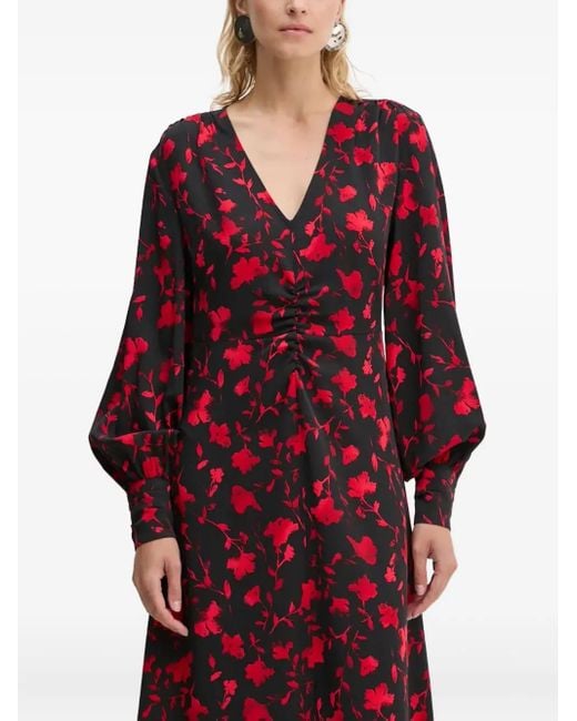 Gestuz Red Floral Balloon-Sleeve Dress
