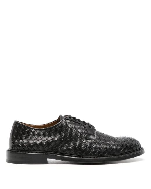 Doucal's Black Interwoven Leather Derby Shoes for men