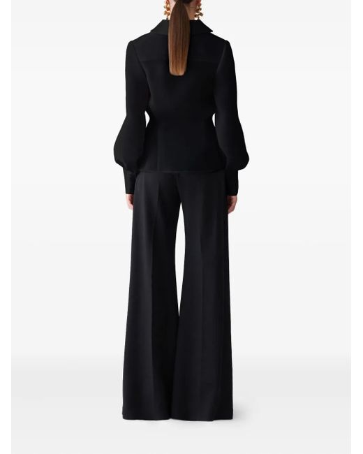 Carolina Herrera Black Puff-Sleeve Wrap Top