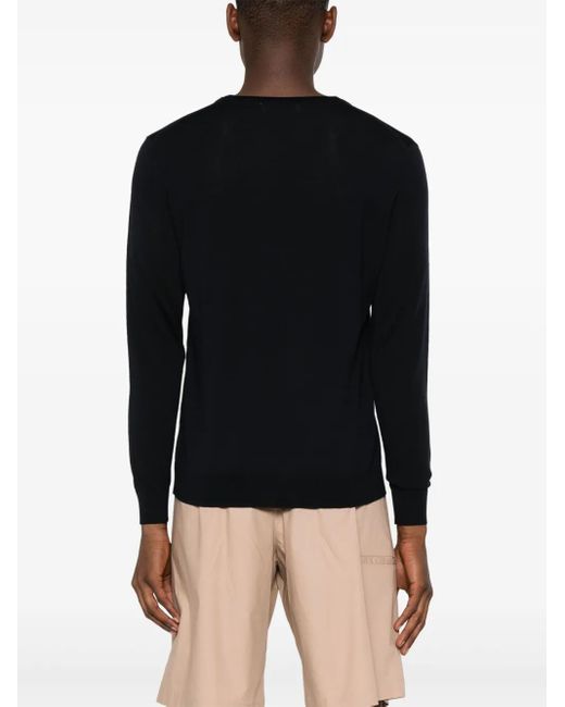 MODES GARMENTS Blue V-Neck Merino Wool Jumper for men