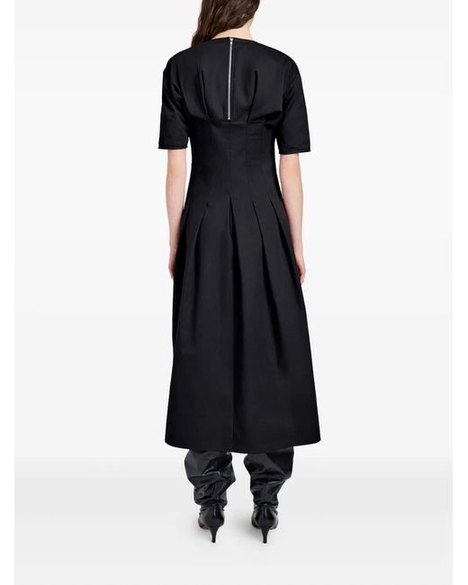 Proenza Schouler Black Ainsley Pleated Short-Sleeve Midi Dress