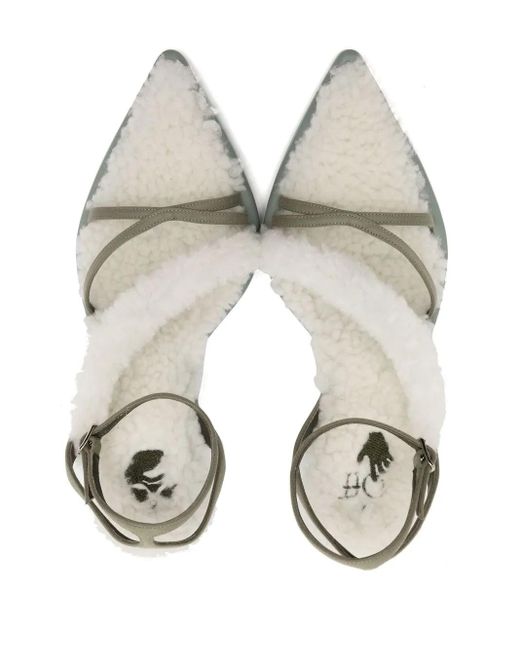 Off-White c/o Virgil Abloh White Denim & Shearling Cargo Ankle-strap Sandals