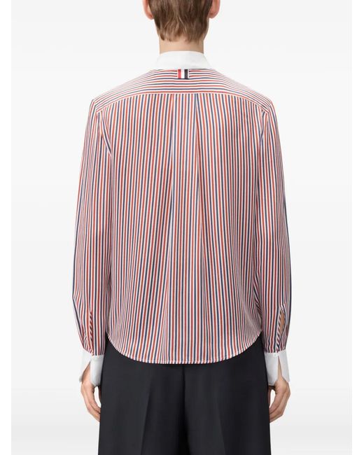 Thom Browne Pink Striped Detachable-Collar Shirt