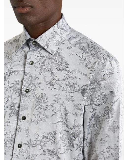 Etro Gray Jacquard Floral Paisley Shirt for men