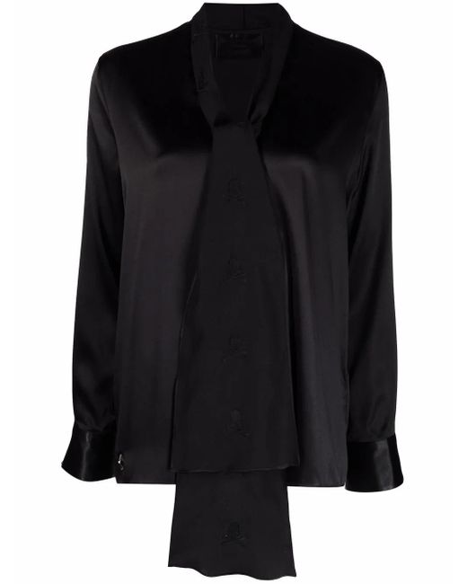 Philipp Plein Black Schluppenbluse Mit V-Ausschnitt