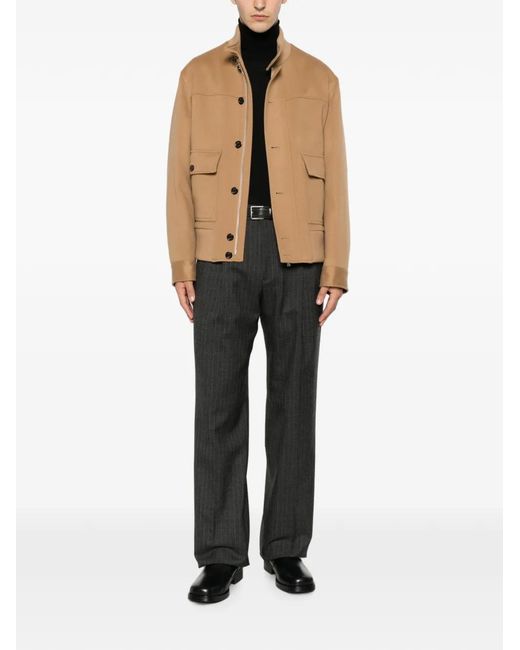 Lardini Natural Button-Up Ribbed-Trim Jacket for men