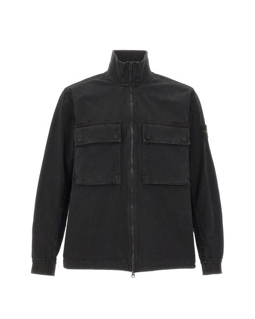 Stone Island Black Zip-Up Patch-Pocket Jacket for men