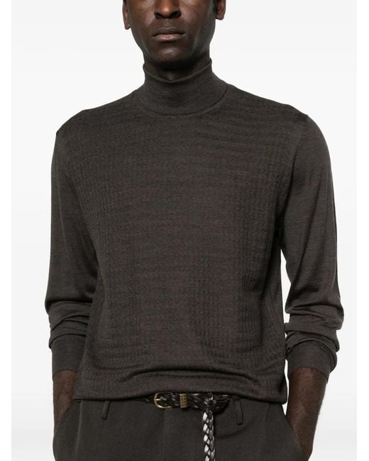 Corneliani Black Roll-Neck Patterned Sweater for men