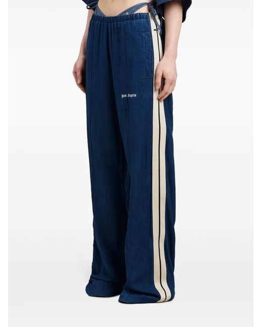 Palm Angels Blue Side-stripe Chambray Trousers