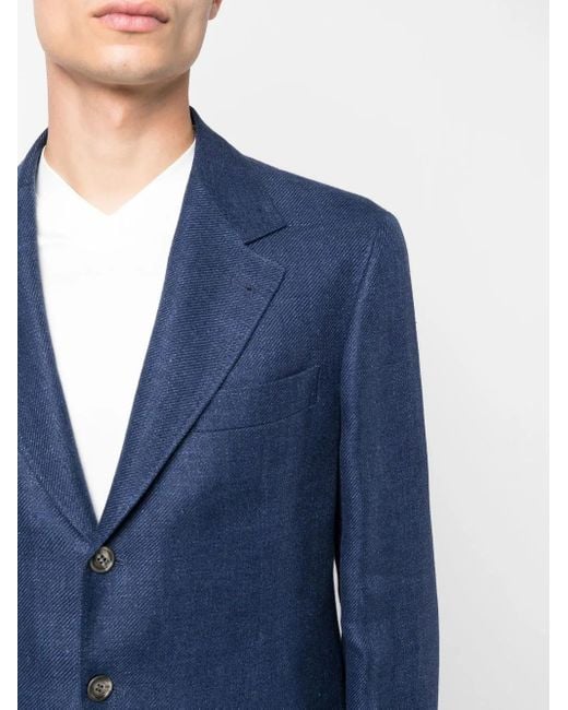 Brunello Cucinelli Blue Linen Leisure Fit Suit for men