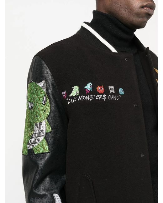 Philipp Plein Black Patch-Detail Varsity Jacket for men
