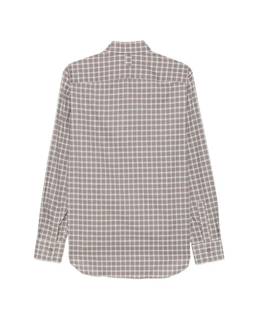 Canali Gray Check-Pattern Button-Down Shirt for men
