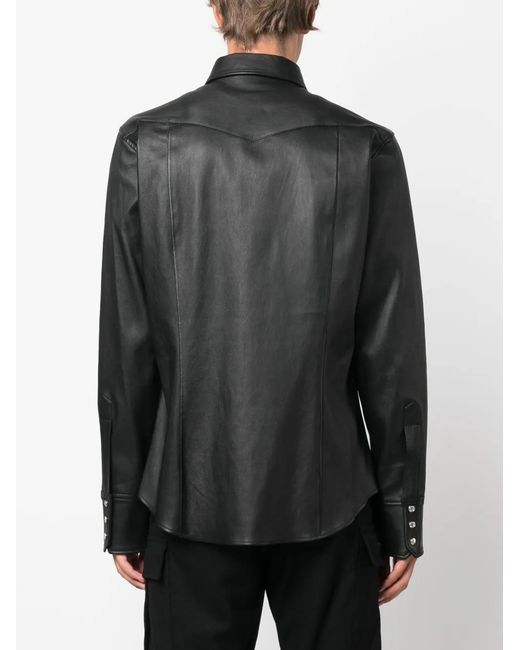 DSquared² Black Long-Sleeve Leather Shirt for men
