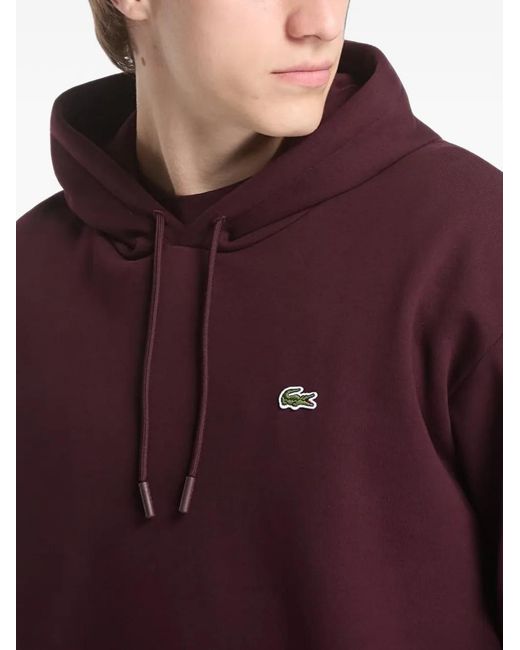 Lacoste Purple Logo-Patch Drawstring Hoodie for men