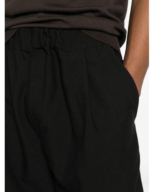 Hōsio Black Pleated Elasticated-Waist Shorts for men