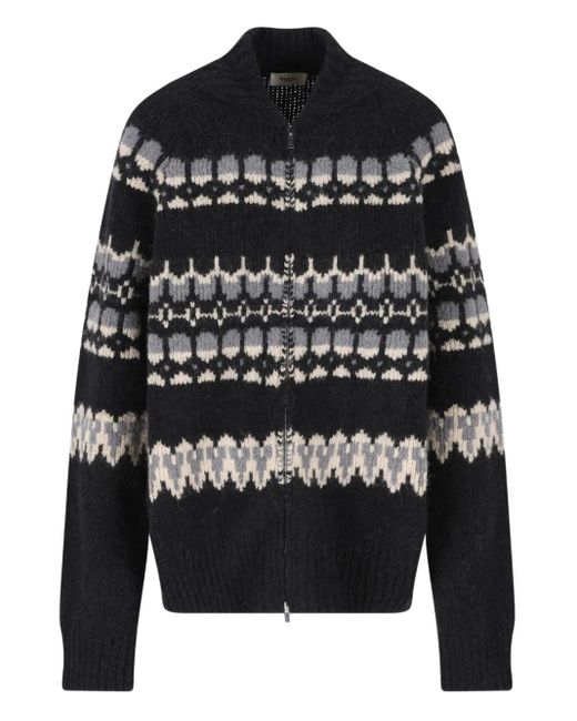 Barena Black Jacquard Zip Cardigan