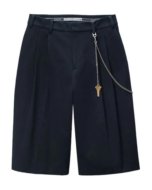 Alexander Wang Blue Pleated Chain-Detail Shorts for men