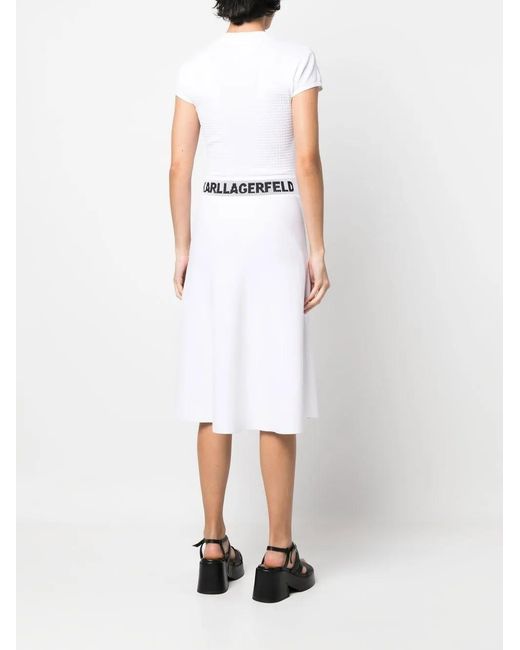 Karl Lagerfeld White Short-Sleeve Knit Midi Dress