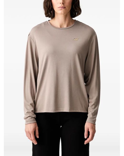 EA7 Natural Logo-Plaque Long-Sleeve T-Shirt