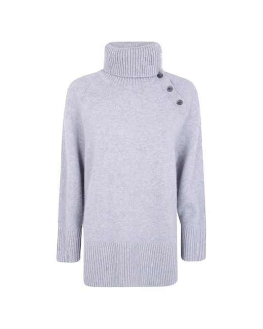 Emporio Armani Blue Button-Detail Roll-Neck Sweater