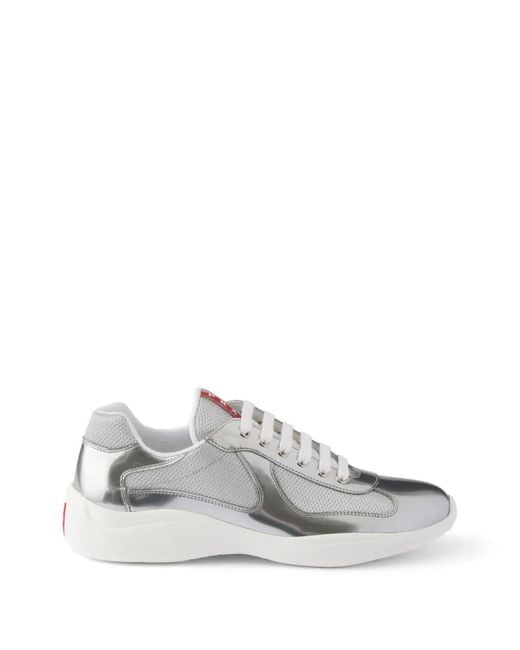 Prada White America's Cup Metallic-Leather And Bike Fabric Sneakers for men