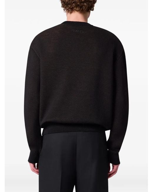 MSGM Black Slogan-Intarsia Crew-Neck Sweater for men