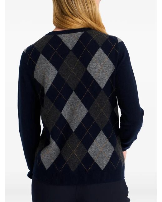 Pringle of Scotland Blue Argyle Crew-Neck Cardigan